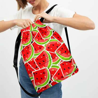 Cute Watermelon Slices Pattern Print Drawstring Backpack