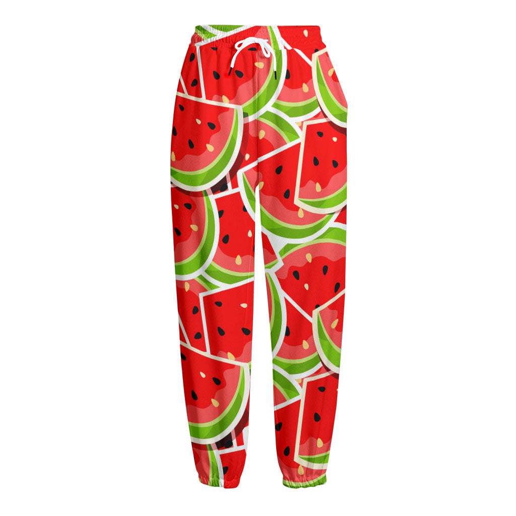 Cute Watermelon Slices Pattern Print Fleece Lined Knit Pants
