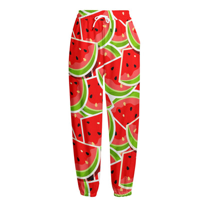 Cute Watermelon Slices Pattern Print Fleece Lined Knit Pants