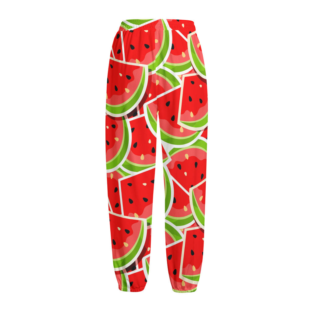 Cute Watermelon Slices Pattern Print Fleece Lined Knit Pants