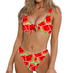 Cute Watermelon Slices Pattern Print Front Bow Tie Bikini