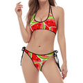 Cute Watermelon Slices Pattern Print Halter Scoop Tie Side Bikini