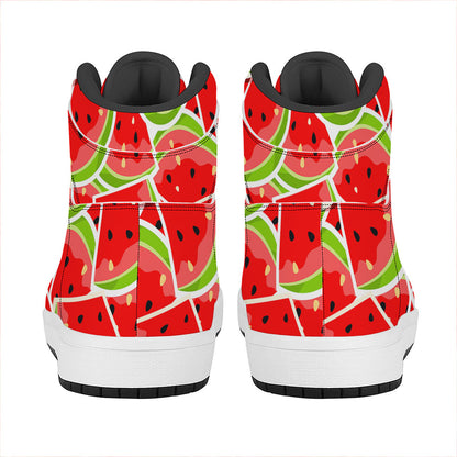 Cute Watermelon Slices Pattern Print High Top Leather Sneakers