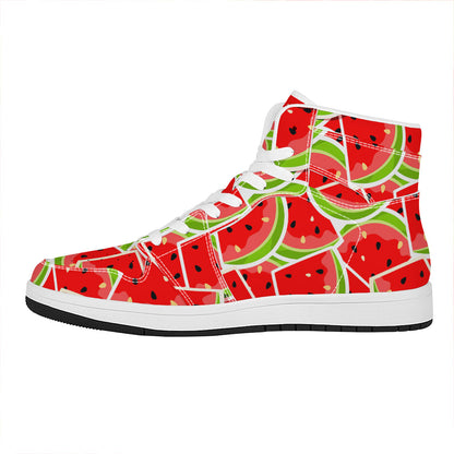 Cute Watermelon Slices Pattern Print High Top Leather Sneakers