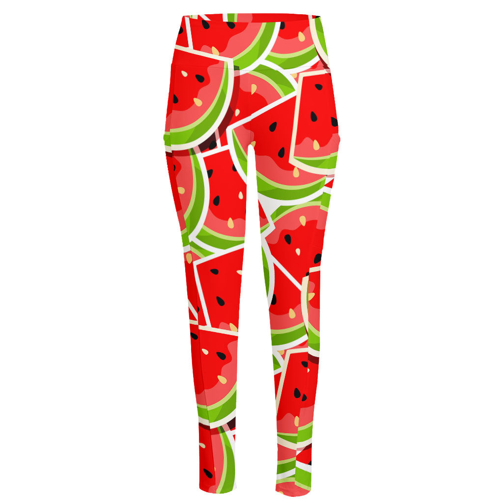Cute Watermelon Slices Pattern Print High-Waisted Pocket Leggings