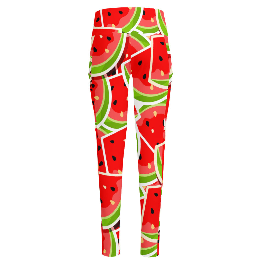 Cute Watermelon Slices Pattern Print High-Waisted Pocket Leggings