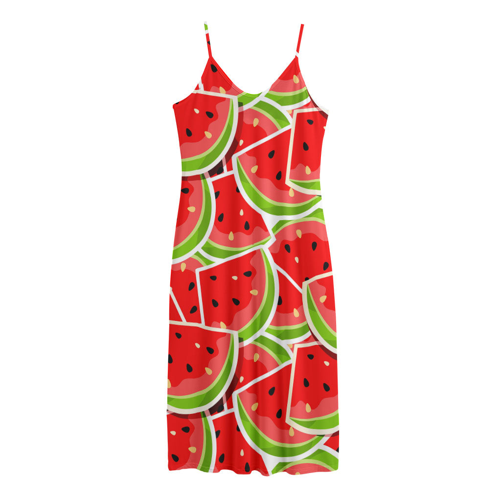 Cute Watermelon Slices Pattern Print Jersey Midi Cami Dress