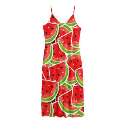 Cute Watermelon Slices Pattern Print Jersey Midi Cami Dress