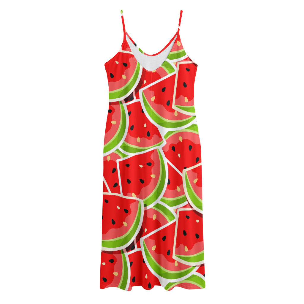 Cute Watermelon Slices Pattern Print Jersey Midi Cami Dress