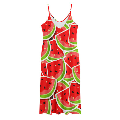 Cute Watermelon Slices Pattern Print Jersey Midi Cami Dress