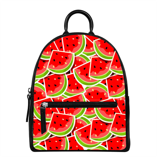 Cute Watermelon Slices Pattern Print Leather Backpack