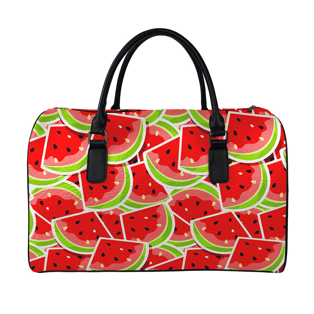 Cute Watermelon Slices Pattern Print Leather Duffle Bag