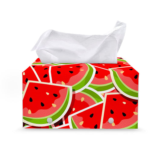 Cute Watermelon Slices Pattern Print Leather Tissue Box Cover