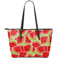 Cute Watermelon Slices Pattern Print Leather Tote Bag With Zipper