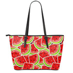 Cute Watermelon Slices Pattern Print Leather Tote Bag