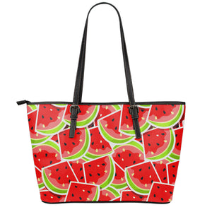 Cute Watermelon Slices Pattern Print Leather Tote Bag
