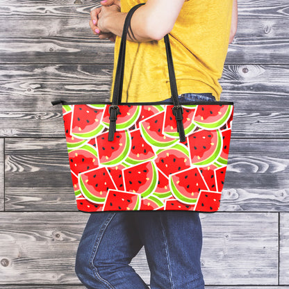 Cute Watermelon Slices Pattern Print Leather Tote Bag