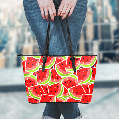 Cute Watermelon Slices Pattern Print Leather Tote Bag