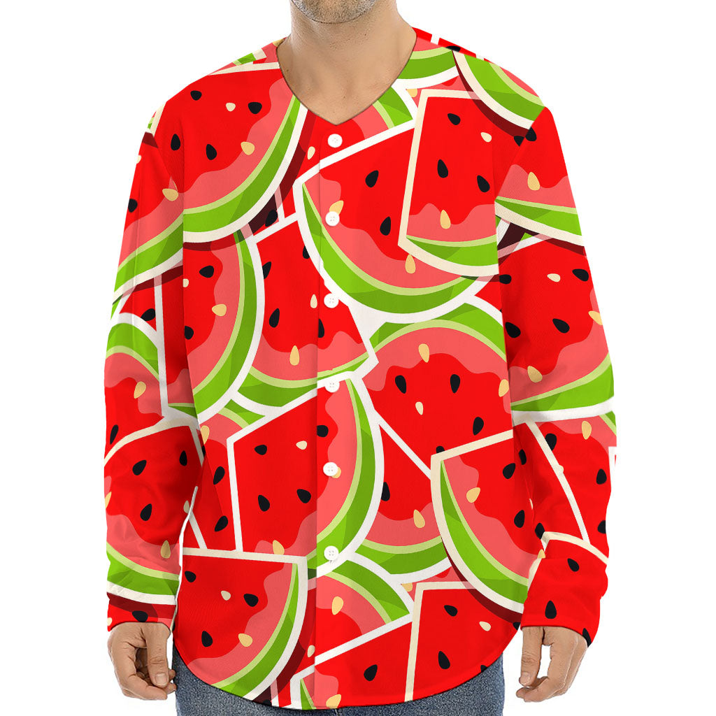 Cute Watermelon Slices Pattern Print Long Sleeve Baseball Jersey
