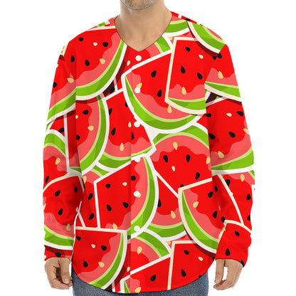 Cute Watermelon Slices Pattern Print Long Sleeve Baseball Jersey