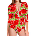 Cute Watermelon Slices Pattern Print Long Sleeve Swimsuit