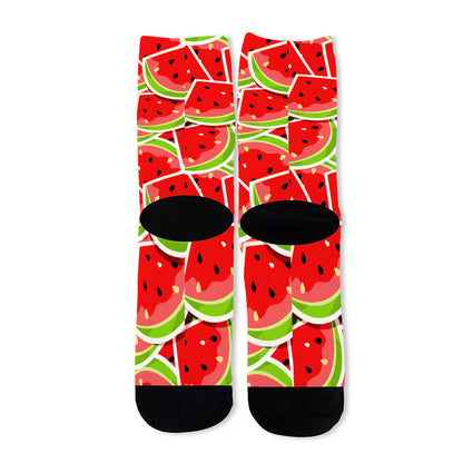 Cute Watermelon Slices Pattern Print Long Socks