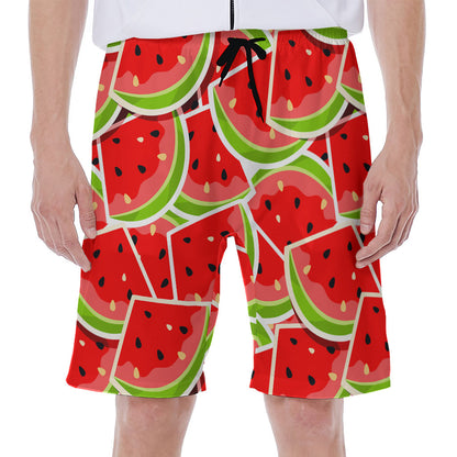 Cute Watermelon Slices Pattern Print Men's Beach Shorts