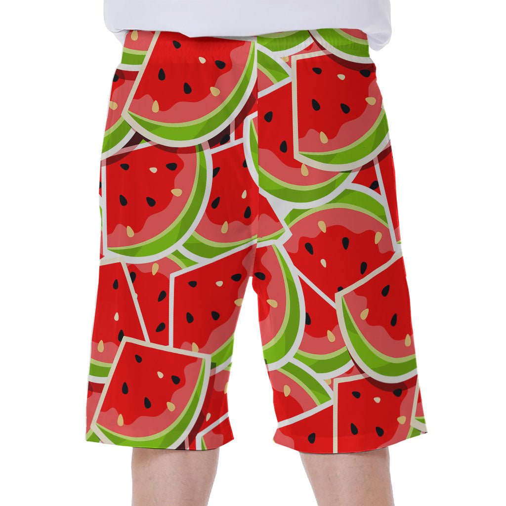 Cute Watermelon Slices Pattern Print Men's Beach Shorts
