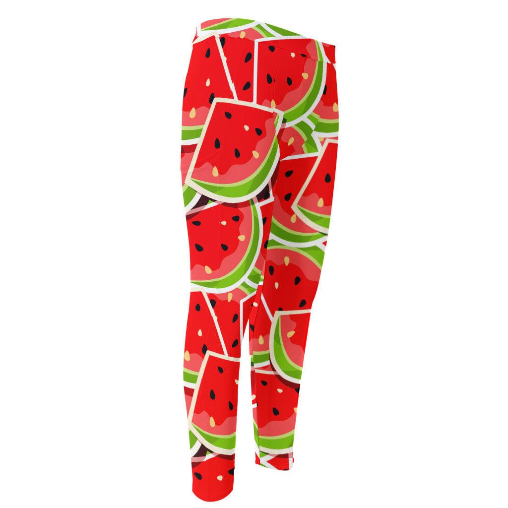 Cute Watermelon Slices Pattern Print Men's Compression Pants