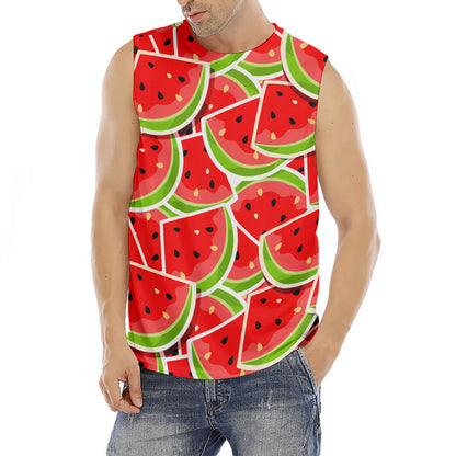 Cute Watermelon Slices Pattern Print Men's Fitness Tank Top