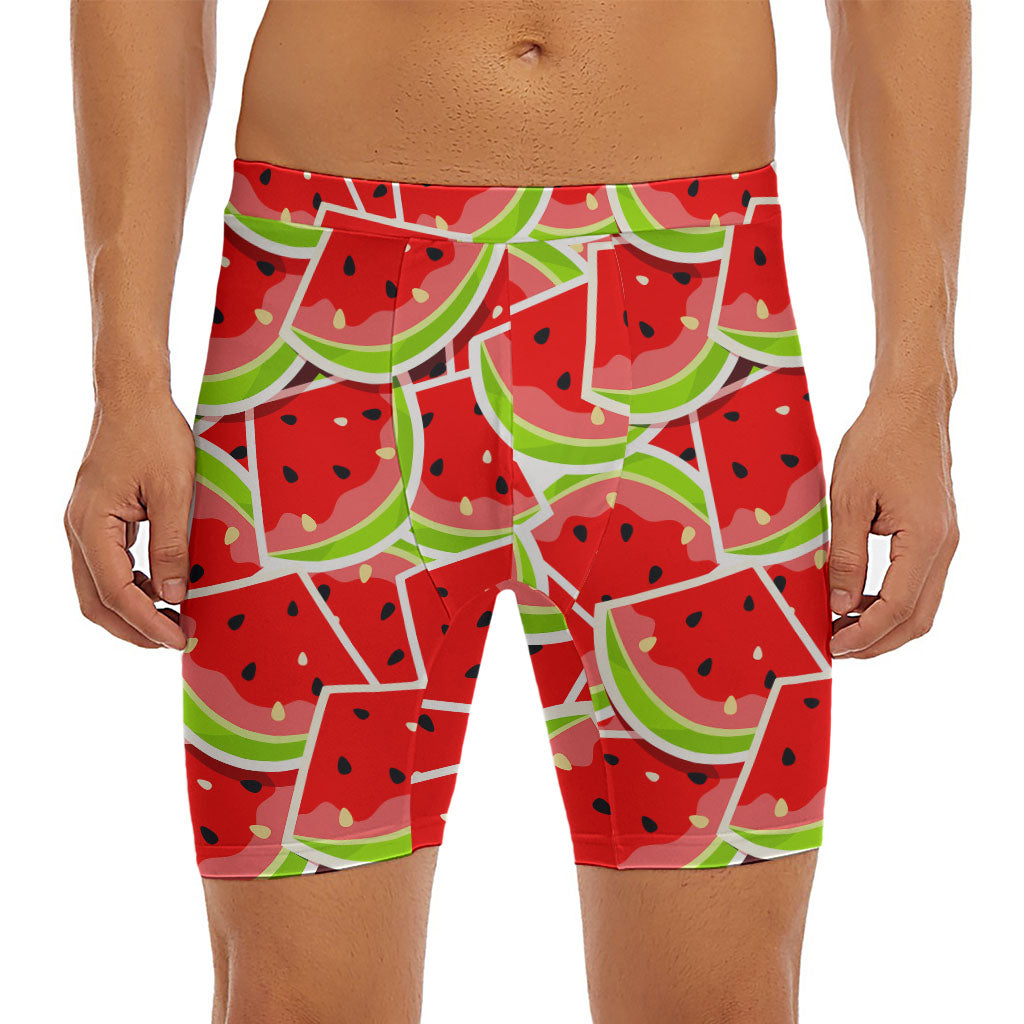 Cute Watermelon Slices Pattern Print Men's Long Boxer Briefs