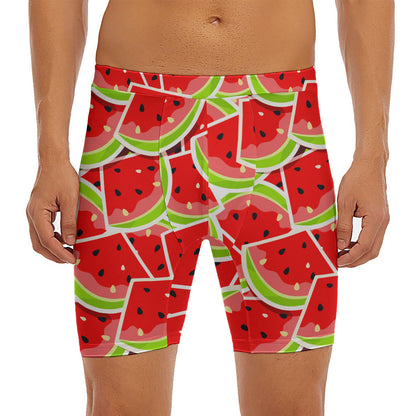 Cute Watermelon Slices Pattern Print Men's Long Boxer Briefs