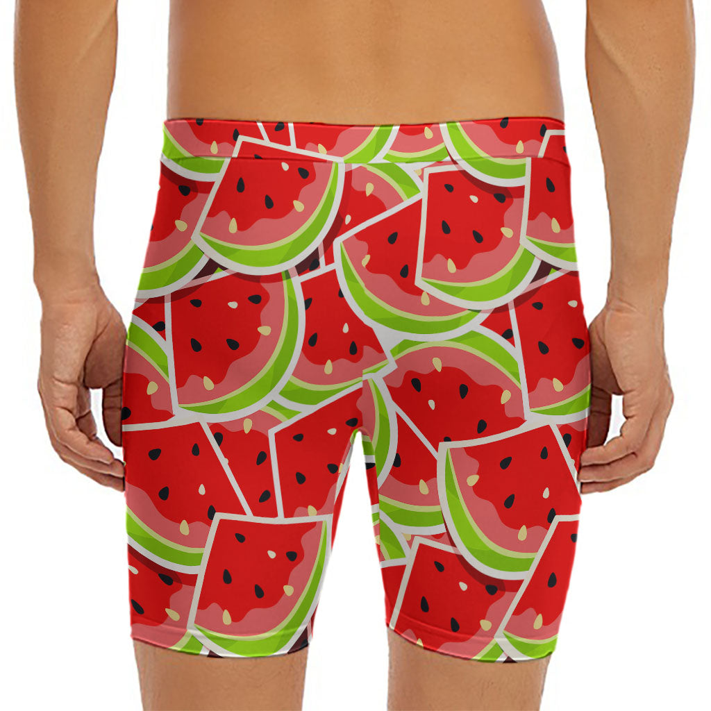 Cute Watermelon Slices Pattern Print Men's Long Boxer Briefs