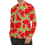 Cute Watermelon Slices Pattern Print Men's Long Sleeve Rash Guard