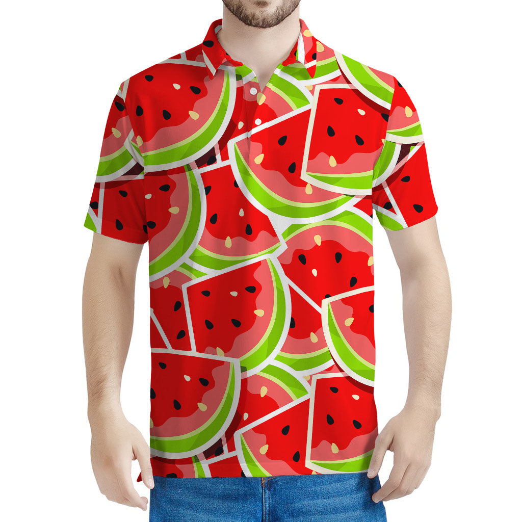 Cute Watermelon Slices Pattern Print Men's Polo Shirt