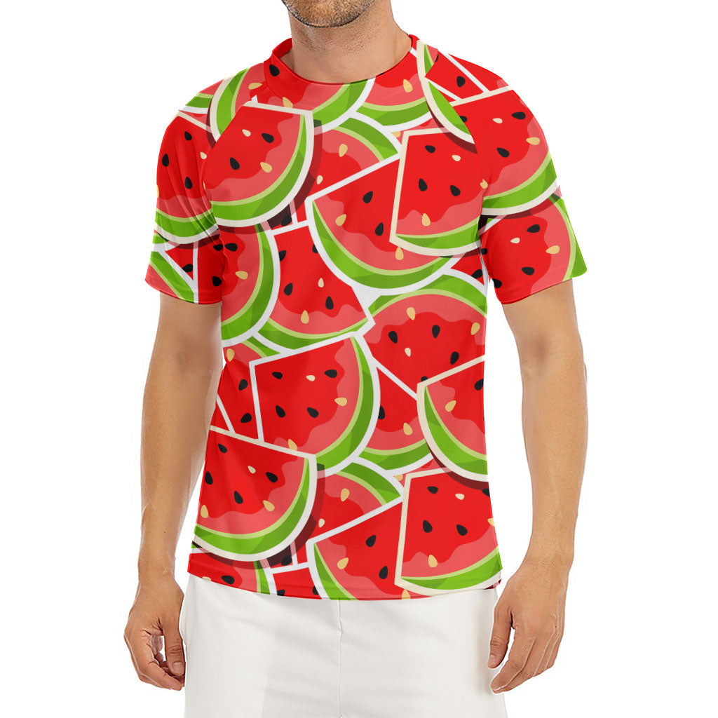 Cute Watermelon Slices Pattern Print Men's Short Sleeve Rash Guard