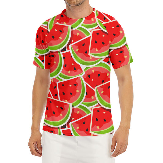 Cute Watermelon Slices Pattern Print Men's Short Sleeve Rash Guard