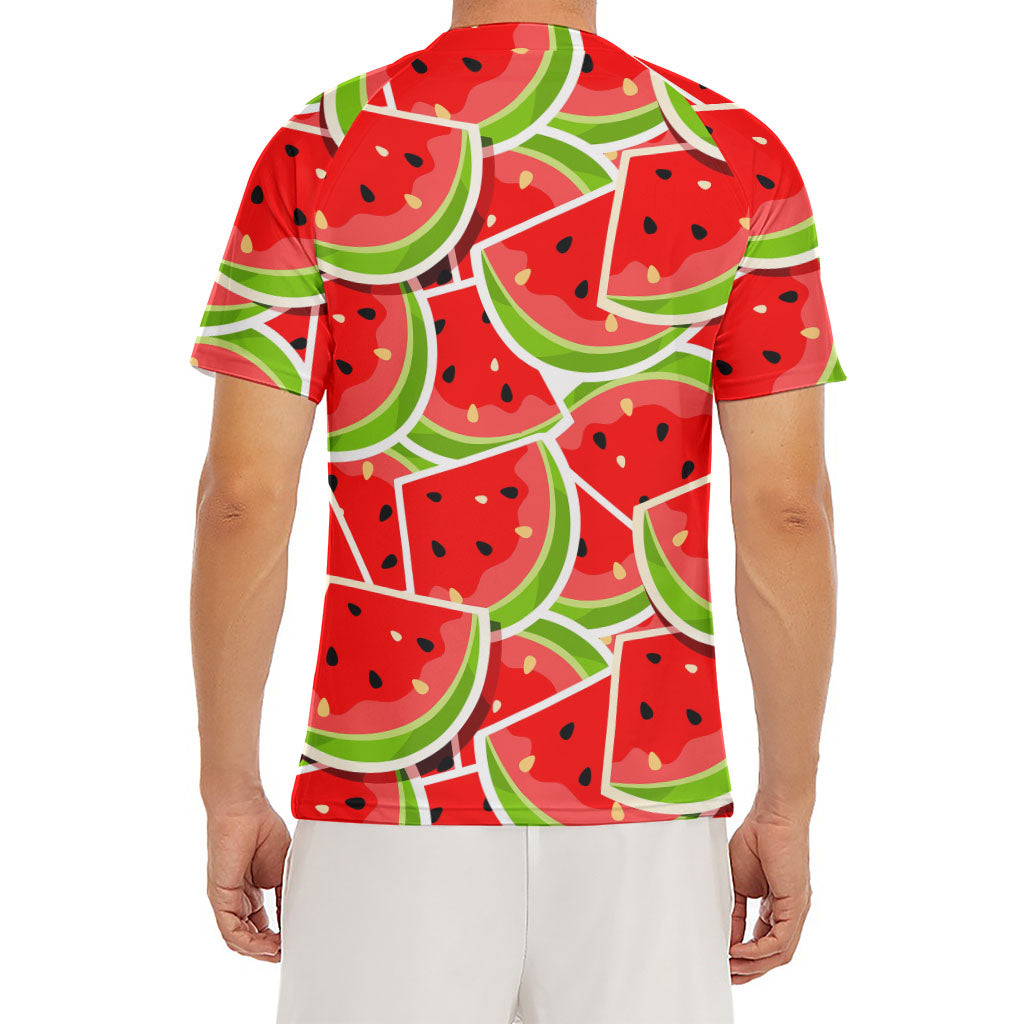 Cute Watermelon Slices Pattern Print Men's Short Sleeve Rash Guard