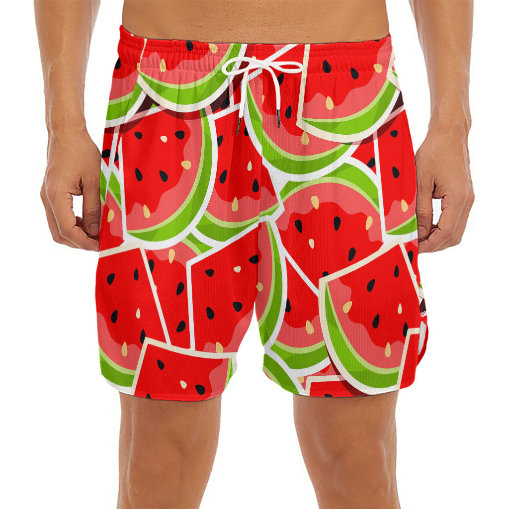 Cute Watermelon Slices Pattern Print Men's Split Running Shorts