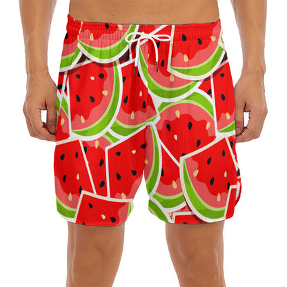 Cute Watermelon Slices Pattern Print Men's Split Running Shorts