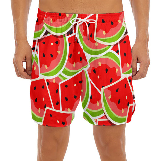 Cute Watermelon Slices Pattern Print Men's Split Running Shorts