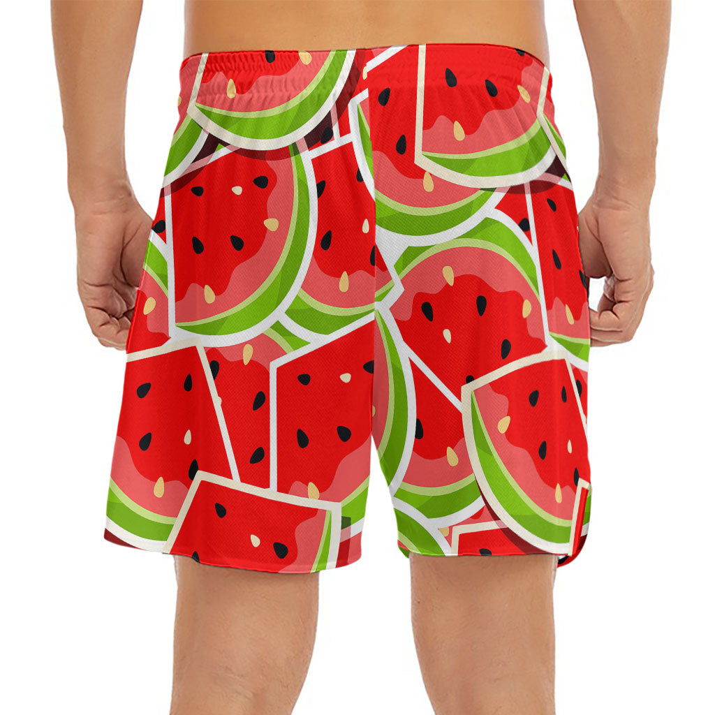 Cute Watermelon Slices Pattern Print Men's Split Running Shorts