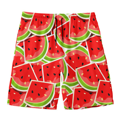 Cute Watermelon Slices Pattern Print Men's Swim Trunks