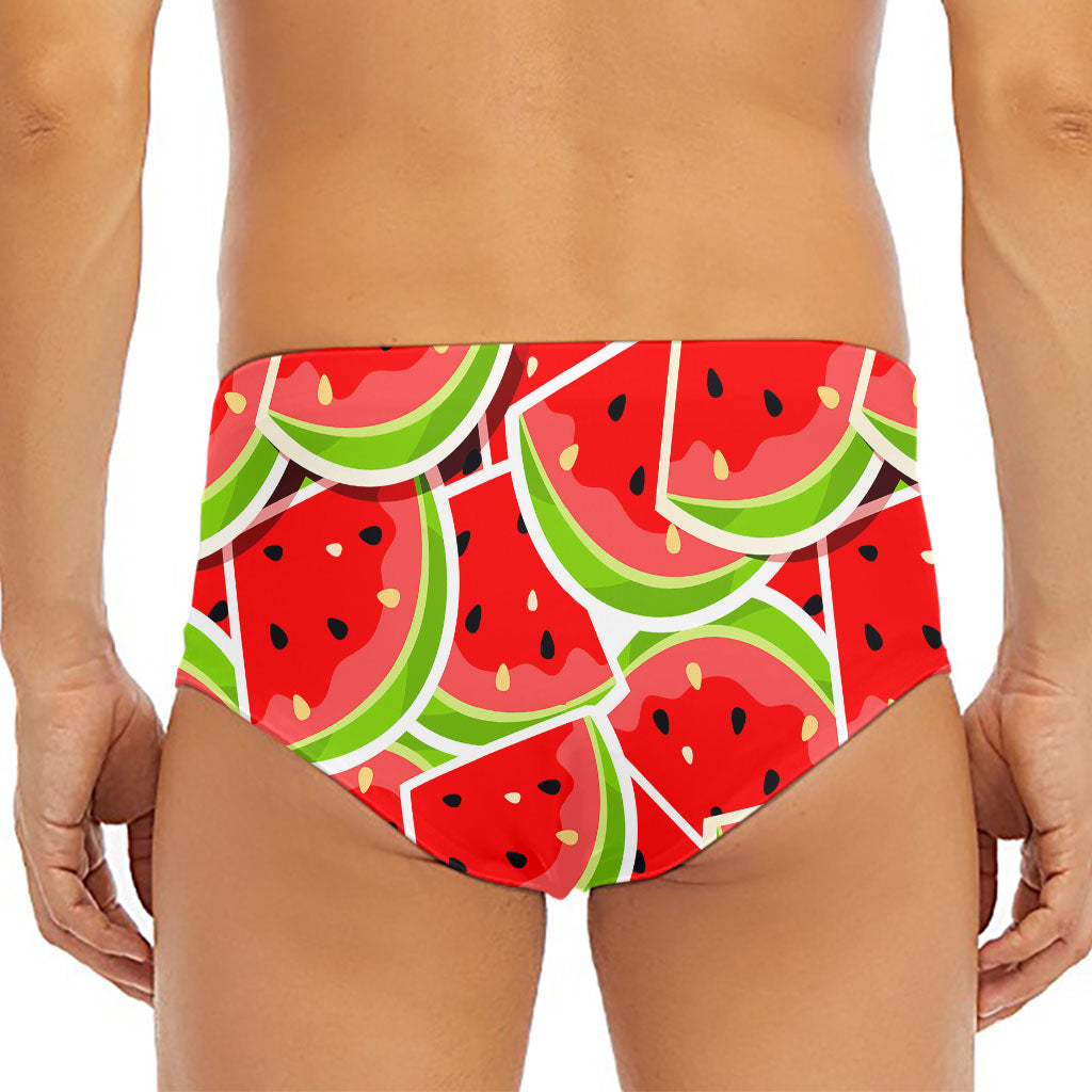 Cute Watermelon Slices Pattern Print Men's Triangle Swim Briefs