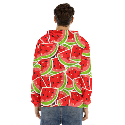 Cute Watermelon Slices Pattern Print Men's Velvet Pullover Hoodie