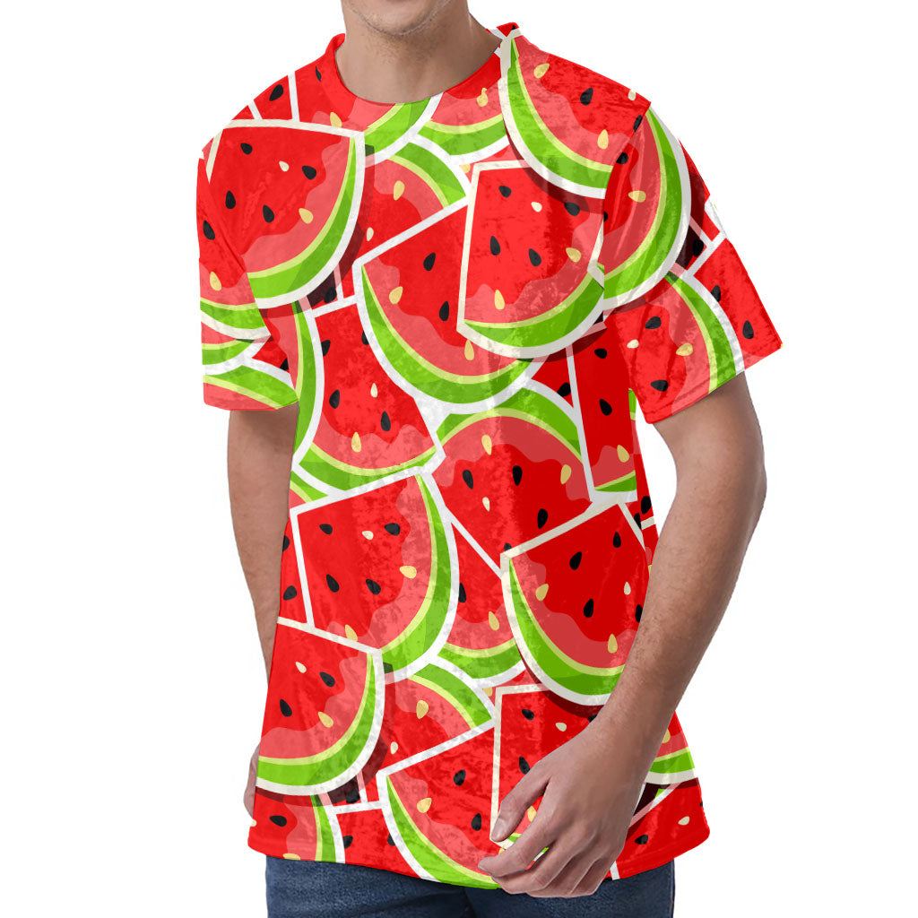 Cute Watermelon Slices Pattern Print Men's Velvet T-Shirt