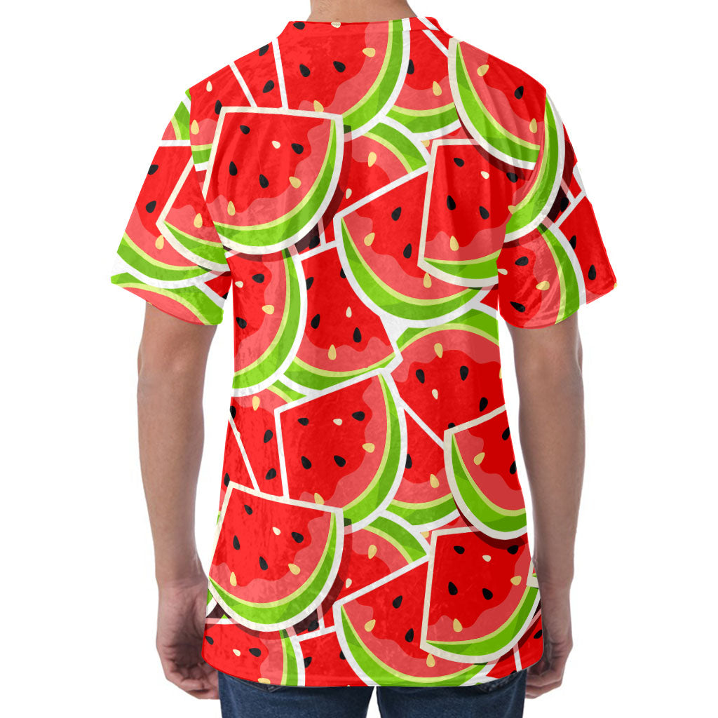 Cute Watermelon Slices Pattern Print Men's Velvet T-Shirt