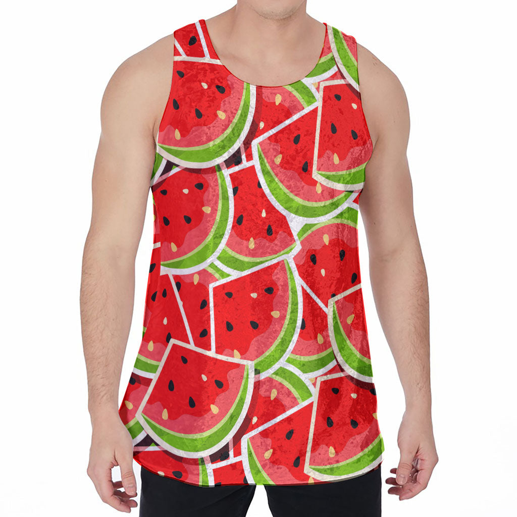 Cute Watermelon Slices Pattern Print Men's Velvet Tank Top