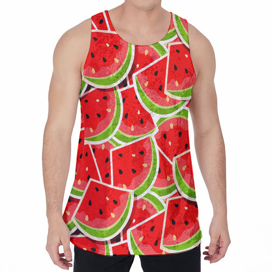 Cute Watermelon Slices Pattern Print Men's Velvet Tank Top