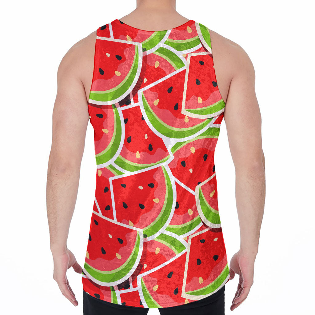 Cute Watermelon Slices Pattern Print Men's Velvet Tank Top